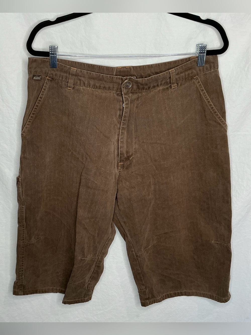 Kuhl Men’s Long Shorts Sz 34 x 13.5 Brown Stripe Cotton Outdoor Classic Gorpcore